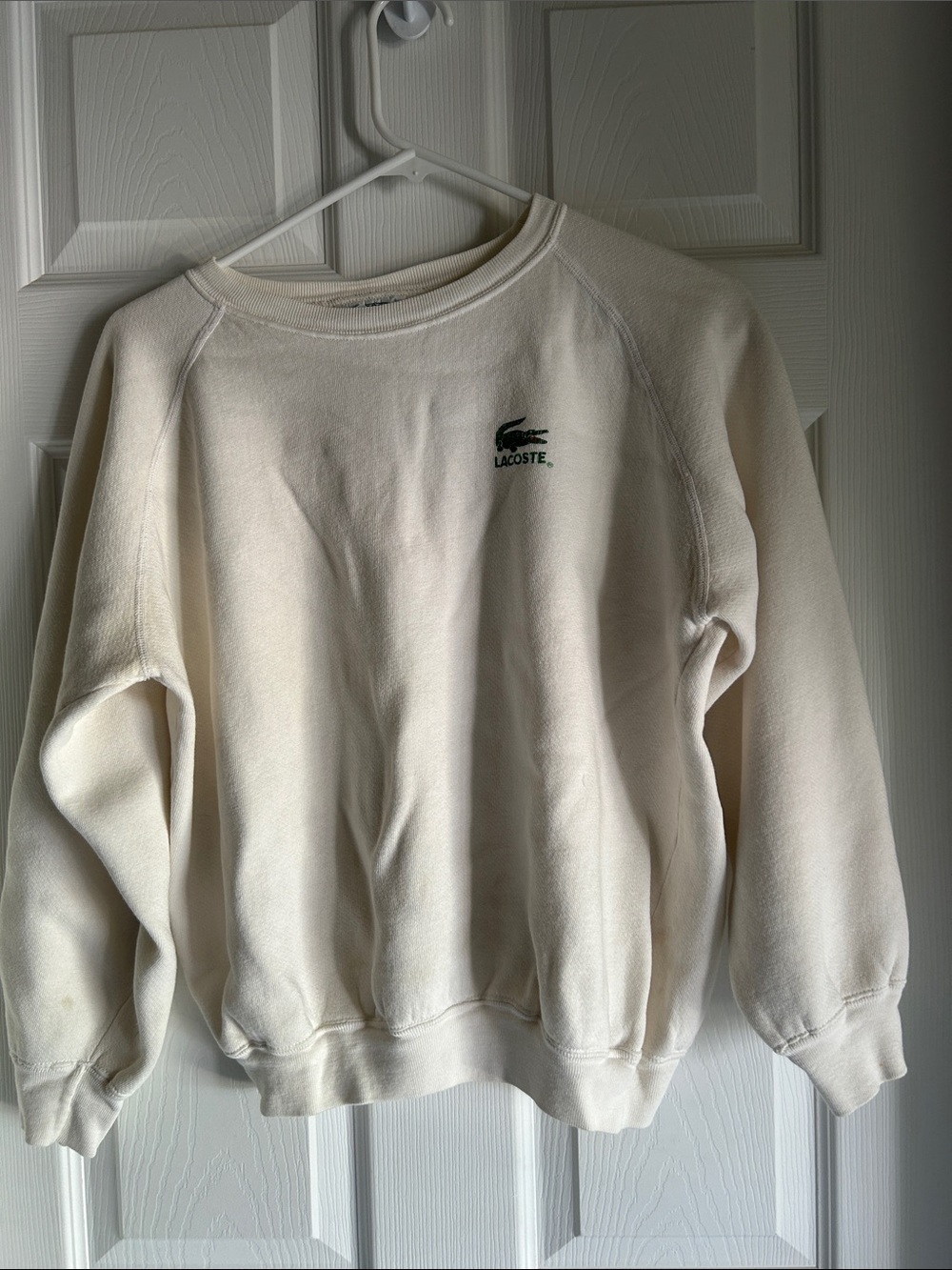 Vintage Lacoste White Crewneck Sweatshirt with Green Crocodile Logo